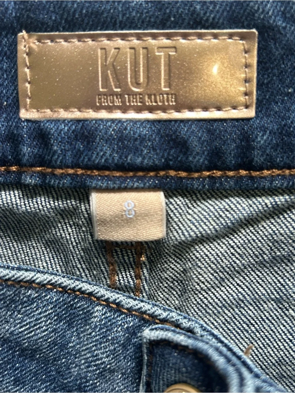 Kut From The Kloth Jane High Rise Long Short Zipper Patch Pockets Size 8 Sailor